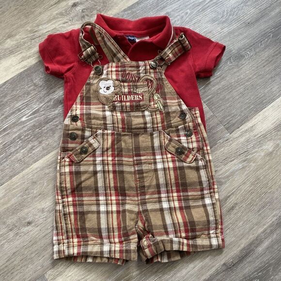 Cradle Togs Monkey Construction Builders  Red/Brown Overalls Sweater 24 Mo - Picture 1 of 4